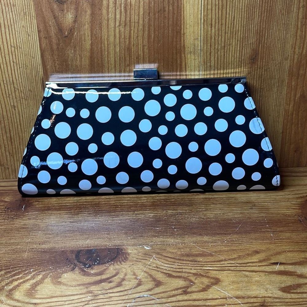 Vintage Neiman Marcus Black White Polka Dot Clutch Purse Bag NO CHAIN